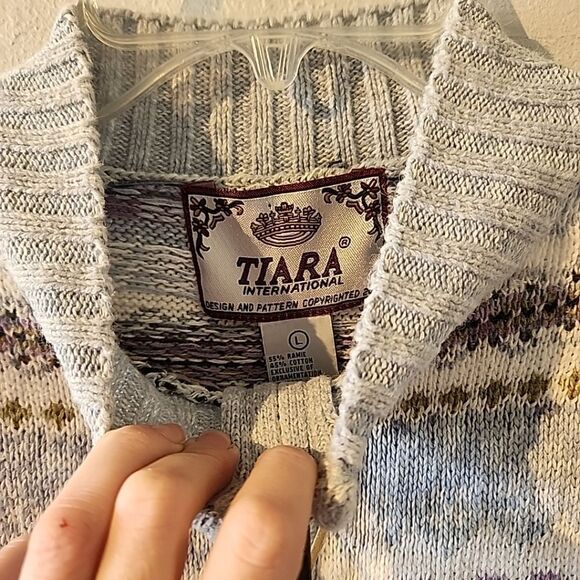 Tiara International Fair Isle cardigan Colorful Blue Zip Sz Large - Picture 5 of 6
